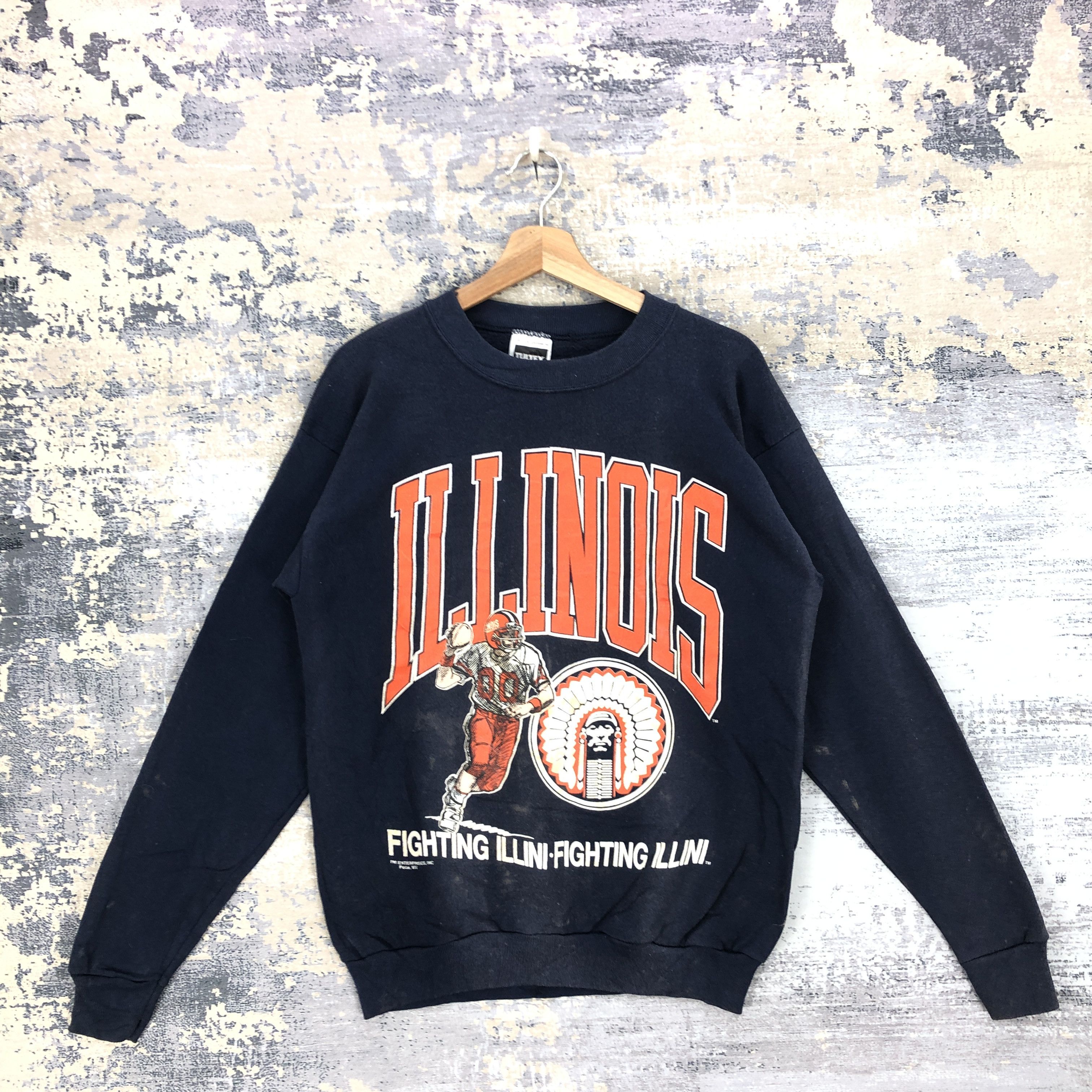 Vintage Vintage 90's The Illinois Fighting Illini Sweater Sweatshirt Size US M / EU 48-50 / 2 - 1 Thumbnail