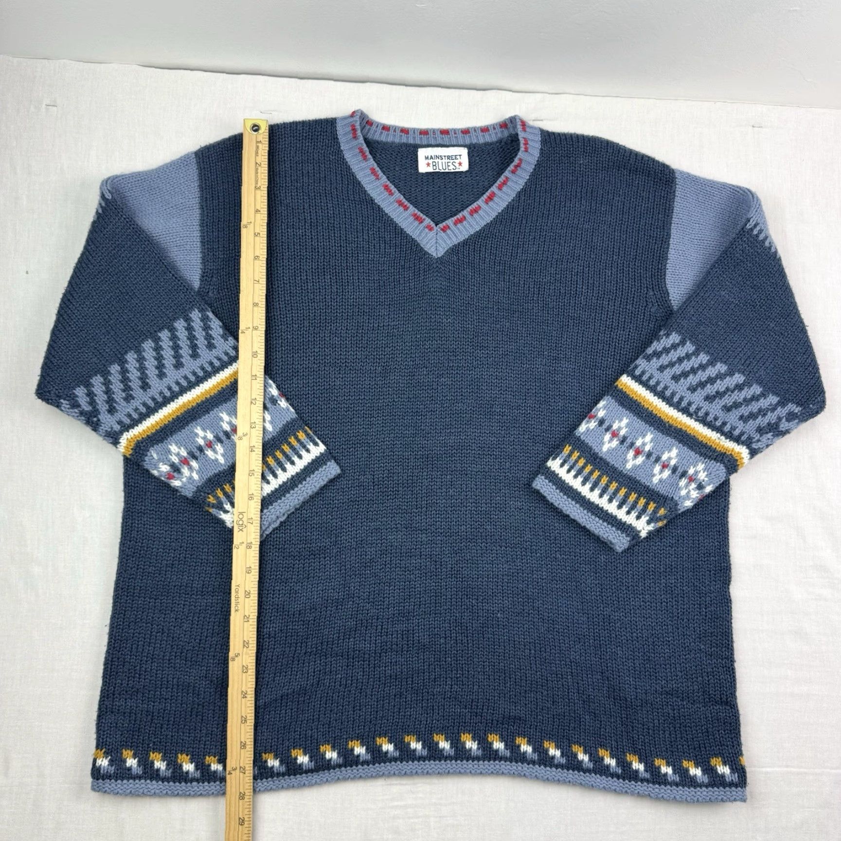 Vintage VINTAGE Main Street Blues Sweater Womens XL Blue V Neck Knitted Y2K Grandma Size XL / US 12-14 / IT 48-50 - 4 Thumbnail