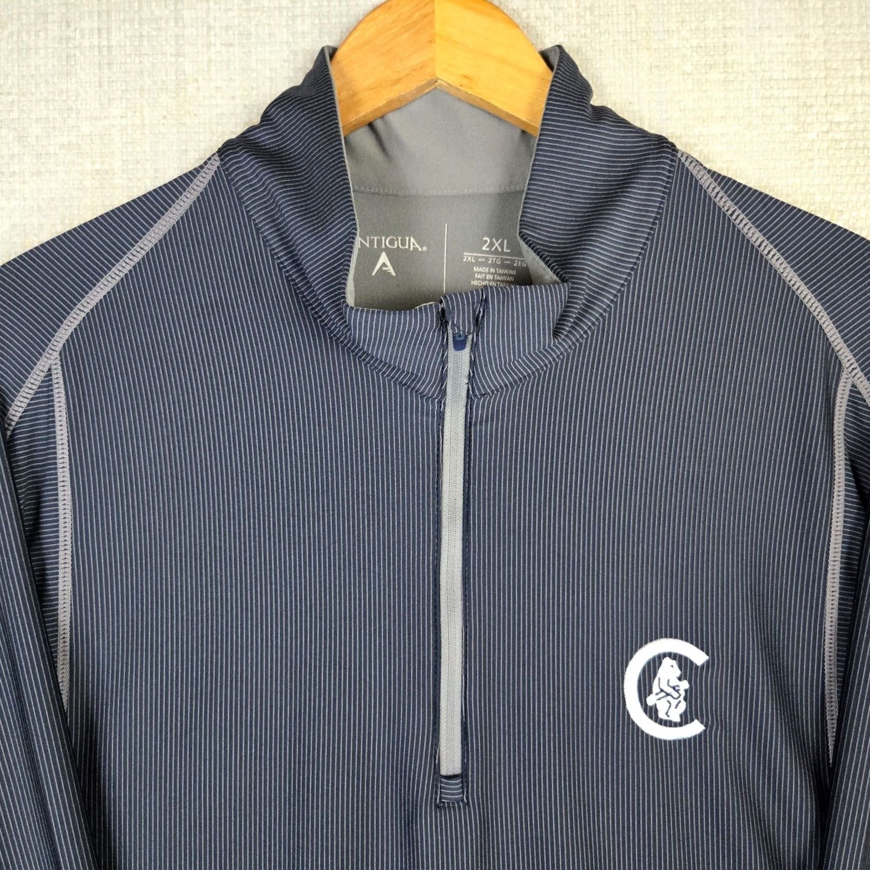 Logo 7 ANTIGUA Chicago Cubs 1908 Logo Mens 2XL 1/2 Zip Pullover Blue Striped Performance Windshirt Pullover Shirt Windshirt Windbreaker Cubs Chest Logo Mens Size US XXL / EU 58 / 5 - 7 Thumbnail