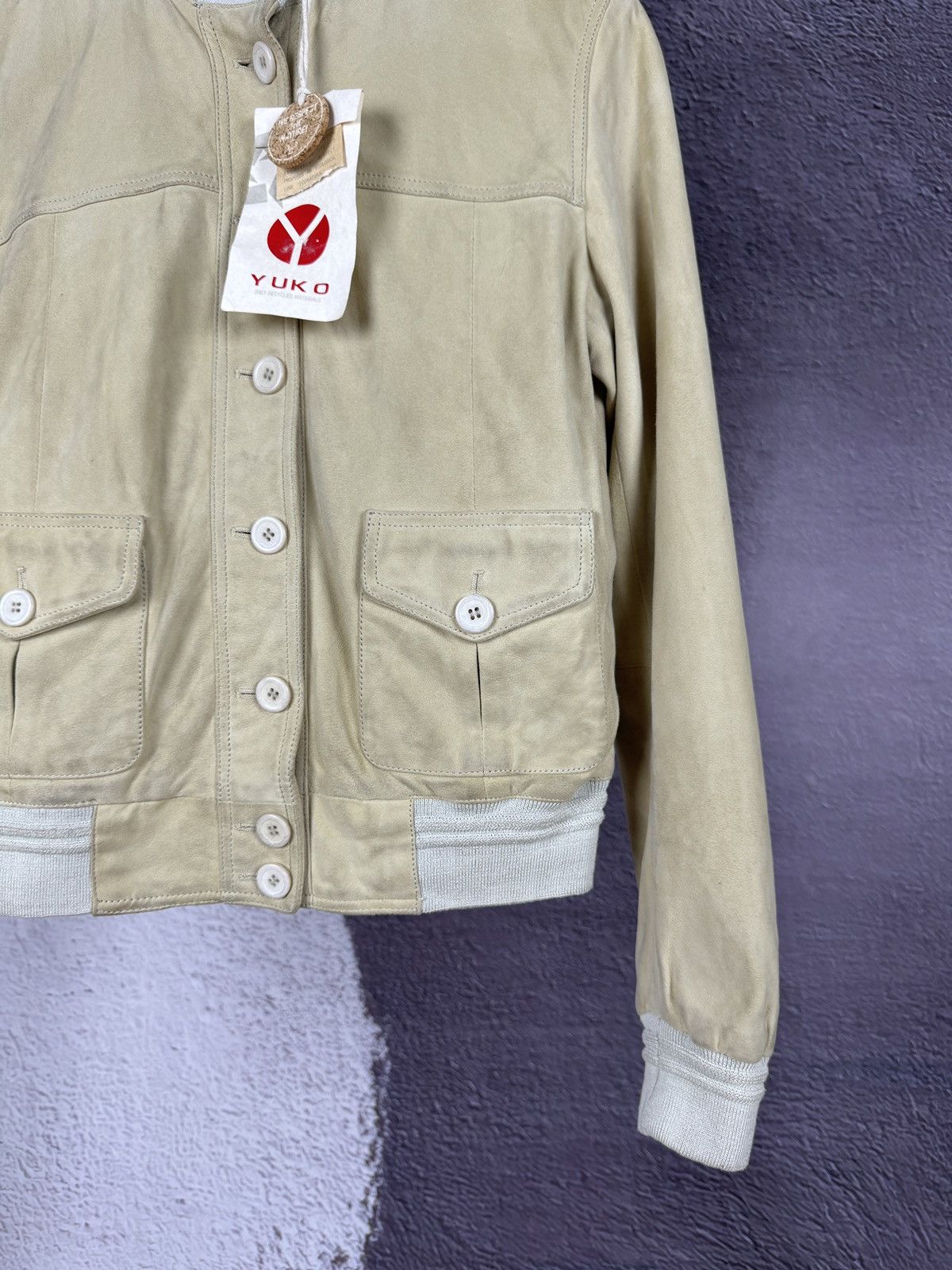 Japanese Brand Yuko beige leather bomber jacket Japanese style Size XL / US 12-14 / IT 48-50 - 5 Thumbnail