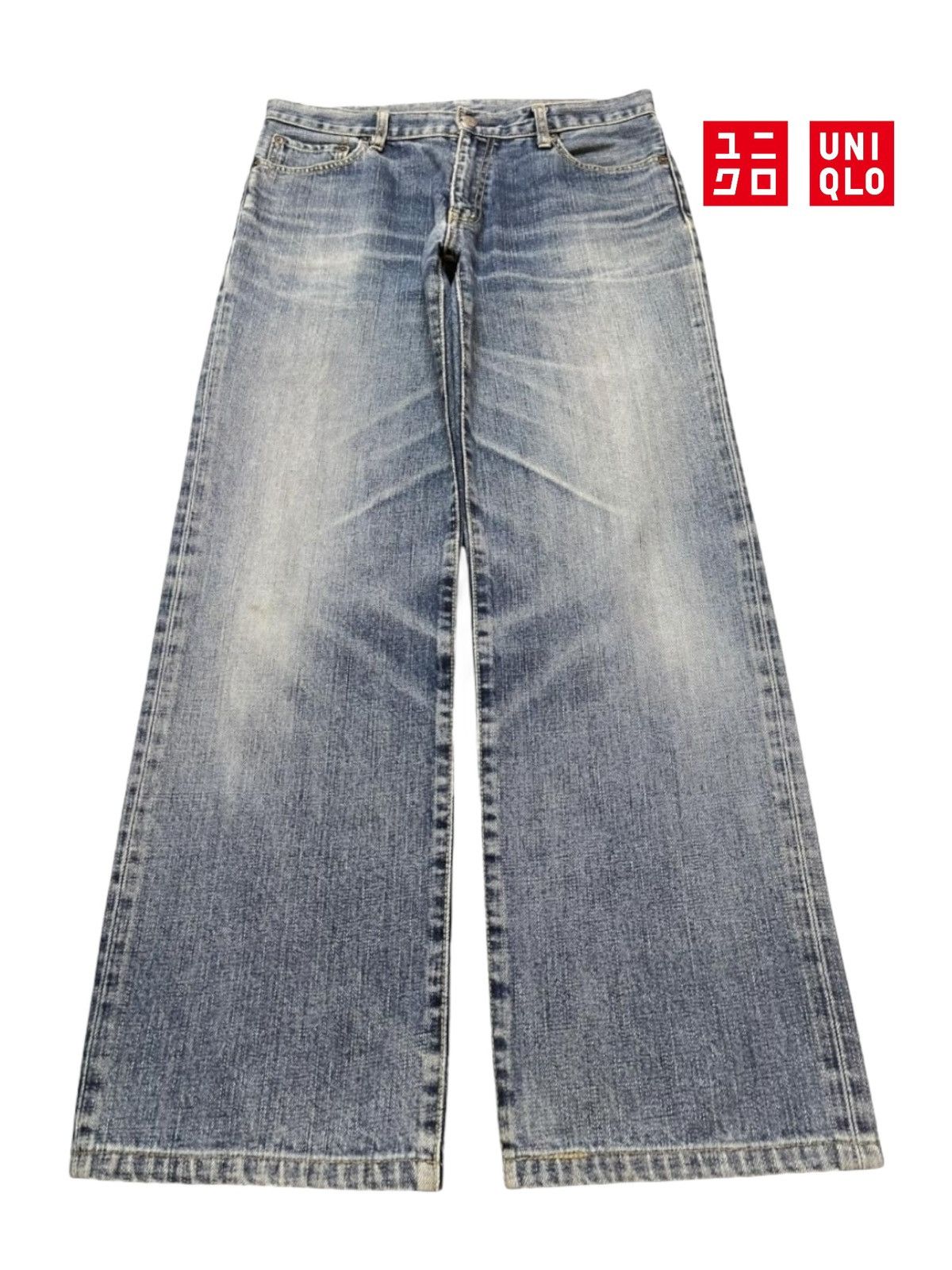 Uniqlo Vintage Y2K Japanese Uniqlo Blue Faded Wash Wide Leg Baggy Size US 33 - 1 Thumbnail