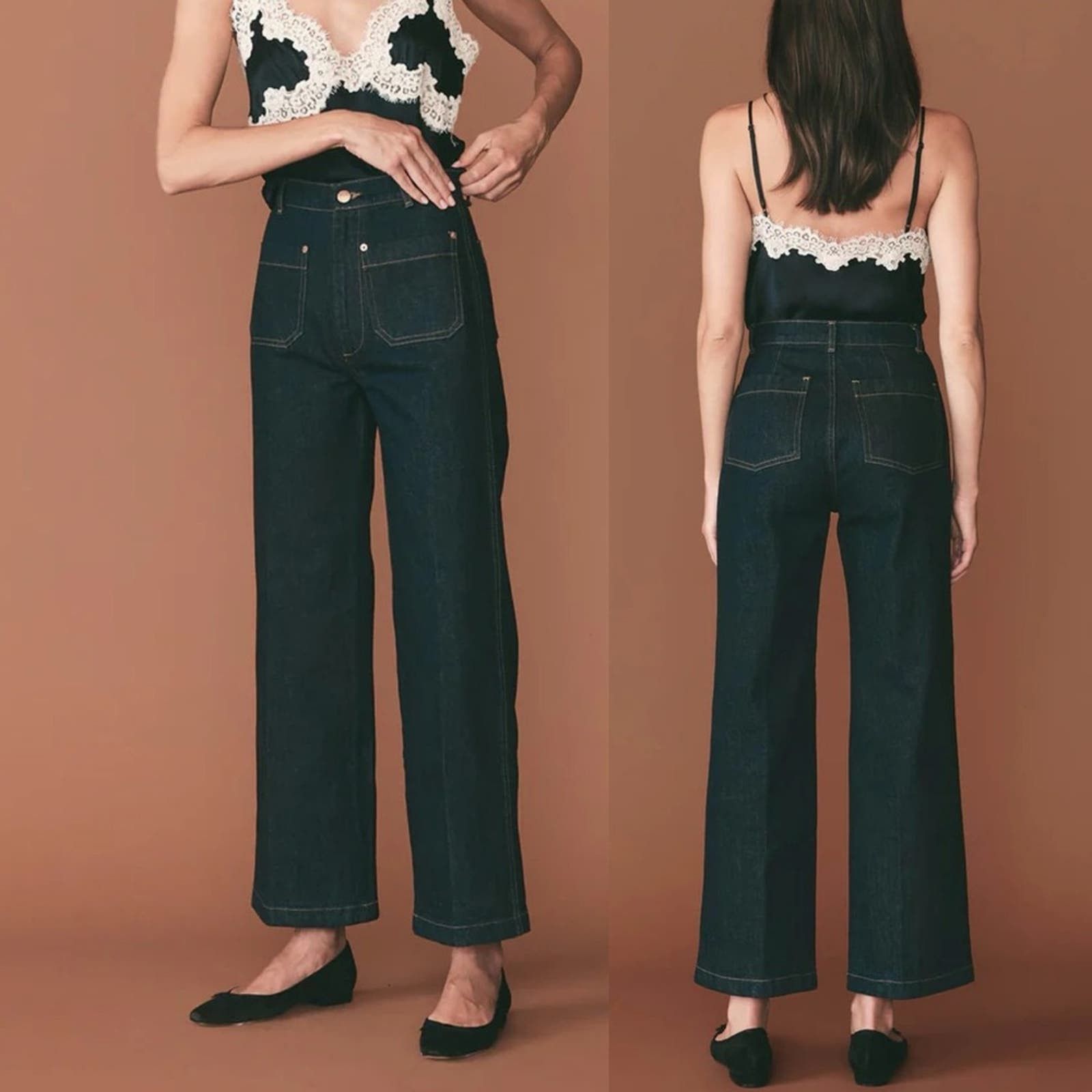 image of Doen Newport High Rise Wide Leg Jeans In Rinse Wash Size 34 in Blue, Women's