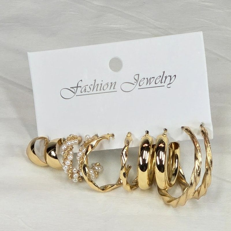 Other 5-Pair Gold-Tone Hoop Stud Fashion Earring Set Size ONE SIZE - 10 Thumbnail