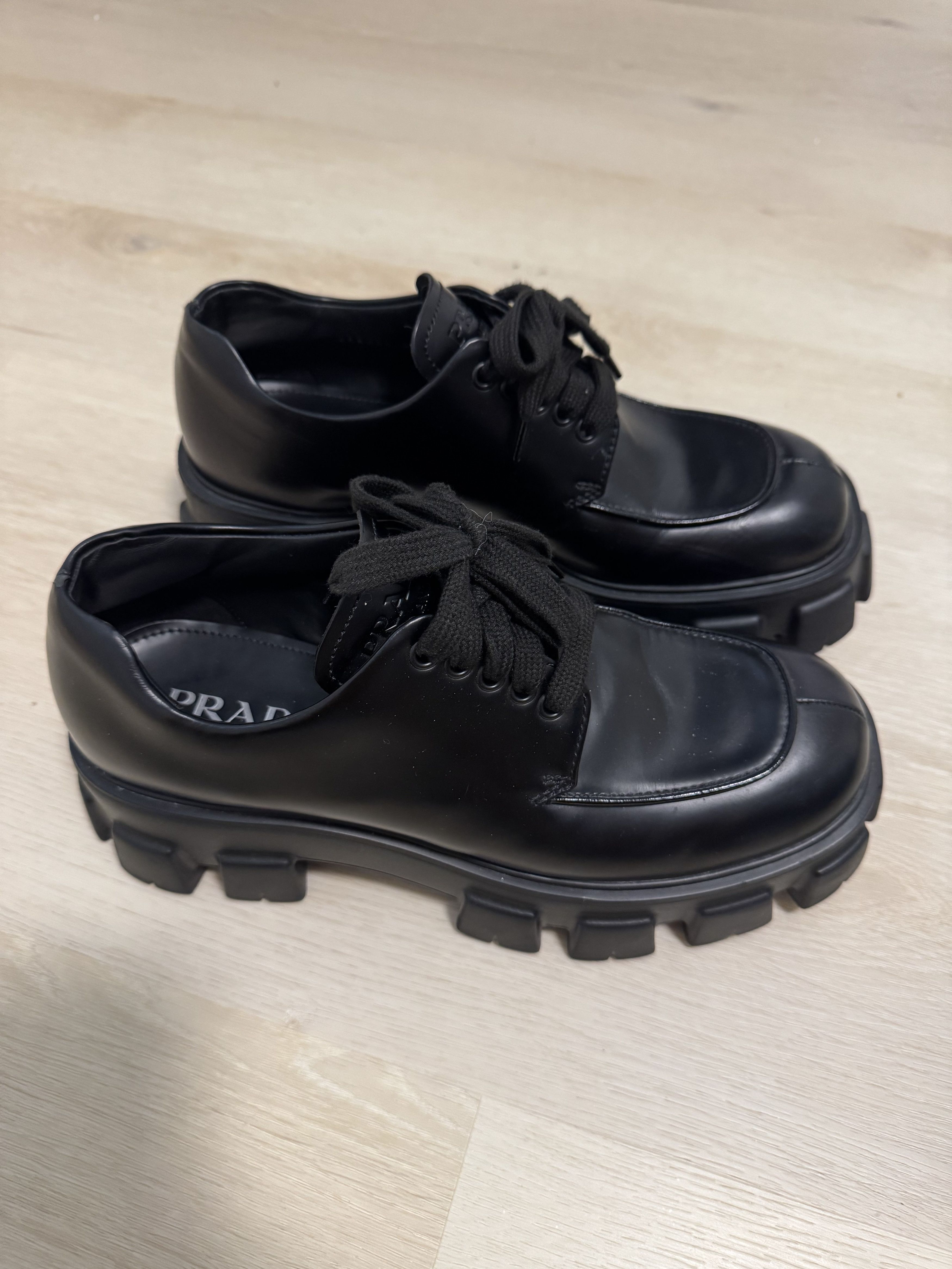 Prada Prada Black Monolith Lace Up Loafers (Fits US 10) Size US 10 / EU 43 - 3 Thumbnail