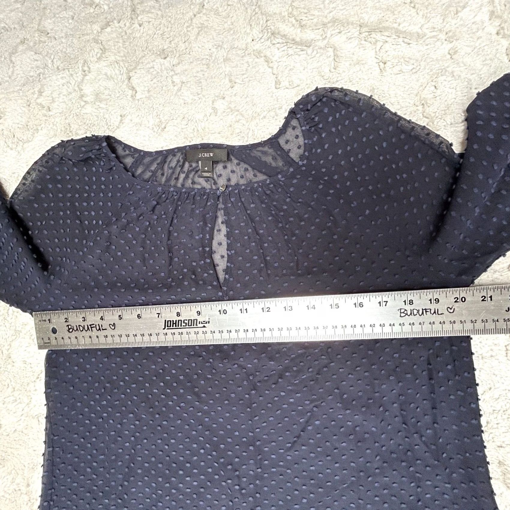 J.Crew J. Crew Women's Top Size 4 Navy Blue Silk Cotton Swiss Dot Blouse Peasant Sheer Shirt Women 4 Navy Blue Silk Cotton Swiss Dot Blouse Peasant Sheer Size S / US 4 / IT 40 - 6 Thumbnail