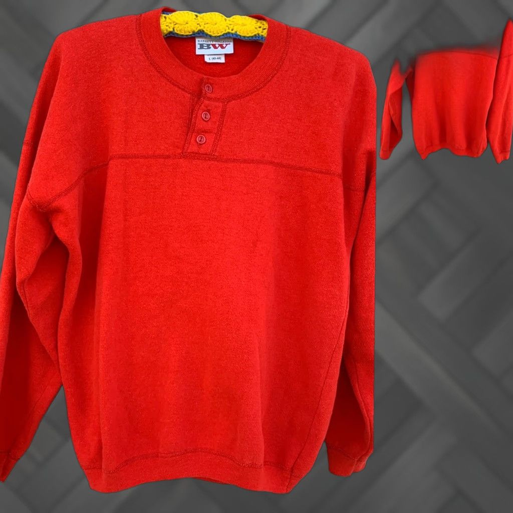 Vintage VINTAGE Bassett-Walkwr Henley Sweatshirt Men L USA Red 50% cotton 50% acrylic Non-specified condition Size US L / EU 52-54 / 3 - 1 Thumbnail