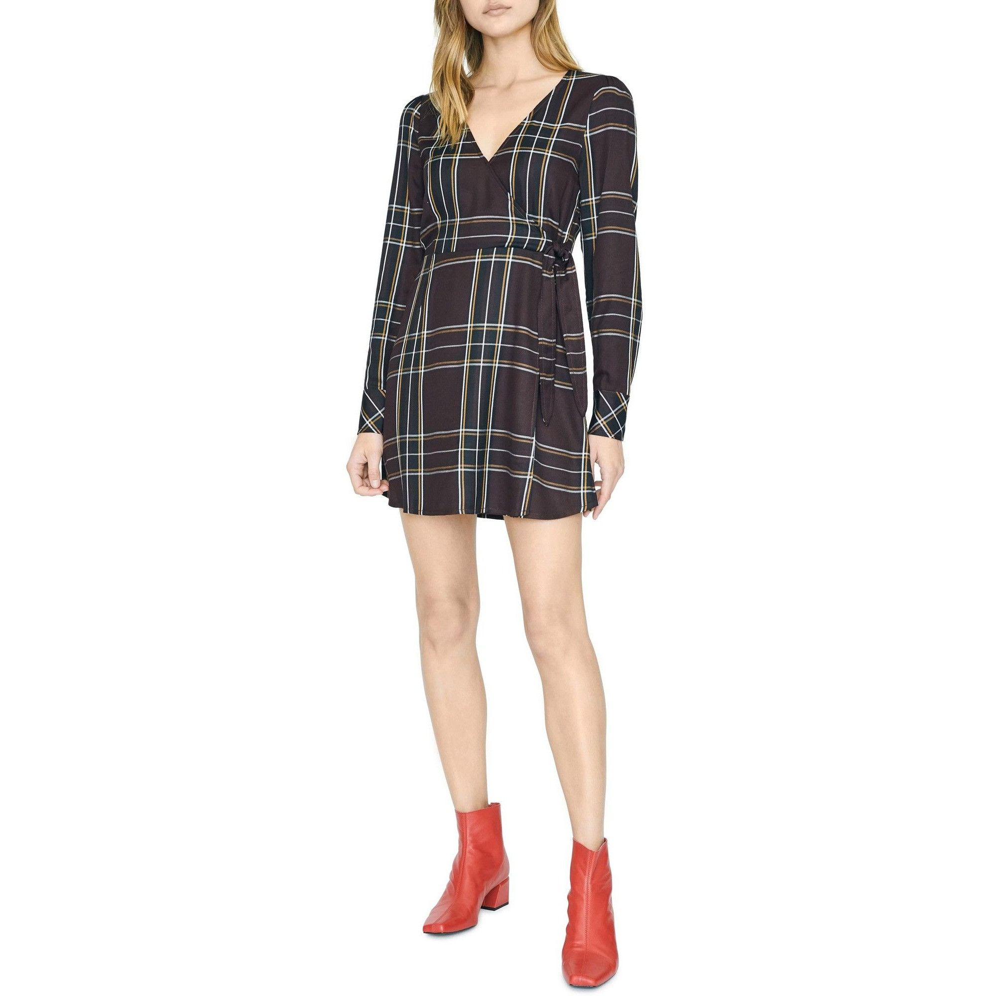 Sanctuary SANCTUARY Upbeat Faux-Wrap Long Sleeved Plaid Dress, Brown, Size XS / US 0-2 / IT 36-38 - 3 Thumbnail