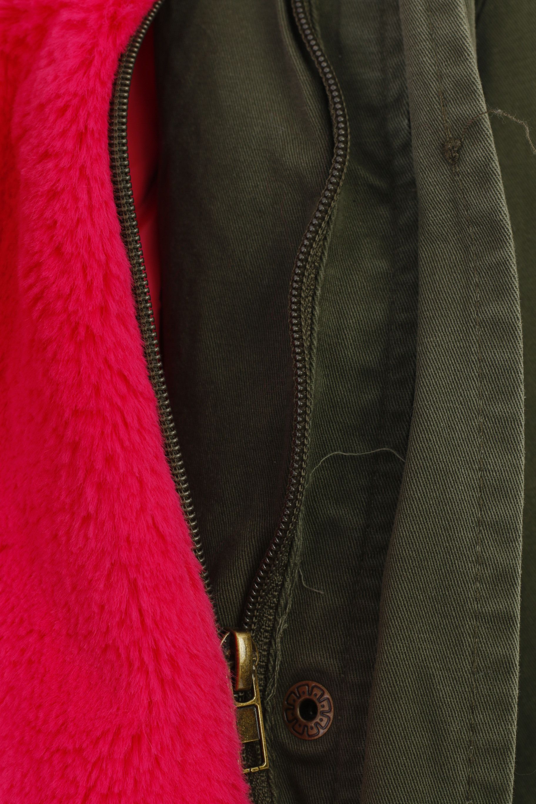 Vintage Blu Deise Woman S Jacket Khaki Padded Pink Fur 0183 Size S / US 4 / IT 40 - 8 Thumbnail