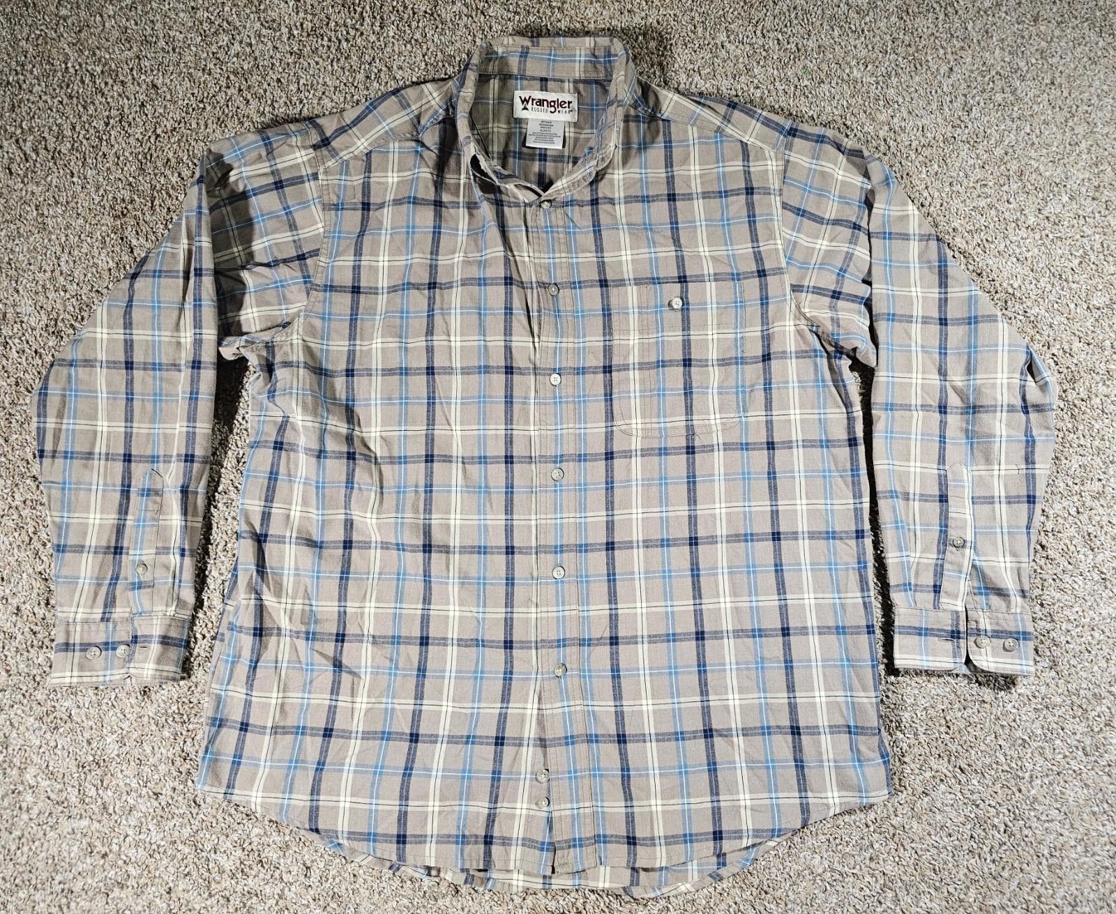 Wrangler Wrangler Shirt Men XL Blue Brown Plaid Button Up Rugged Wear Size US XL / EU 56 / 4 - 1 Thumbnail