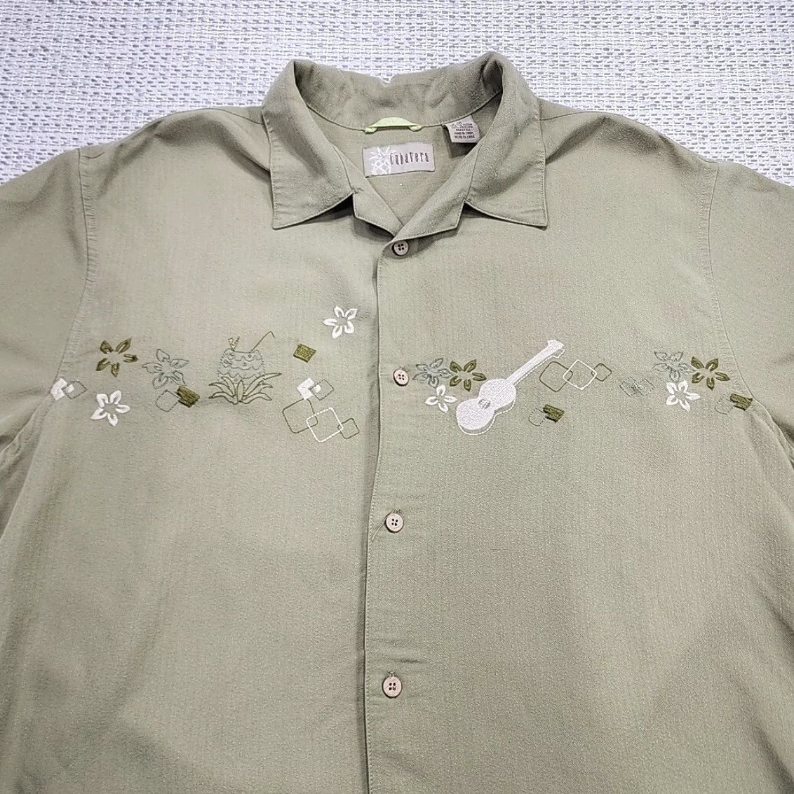 Cubavera VINTAGE Cubavera Shirt, Button-Up, Large, Rayon Blend, Bowling Camp, Y2K, Embroidered Guitar, Green, Short Sleeve, Casual, Men, Regular Fit Size US L / EU 52-54 / 3 - 4 Thumbnail