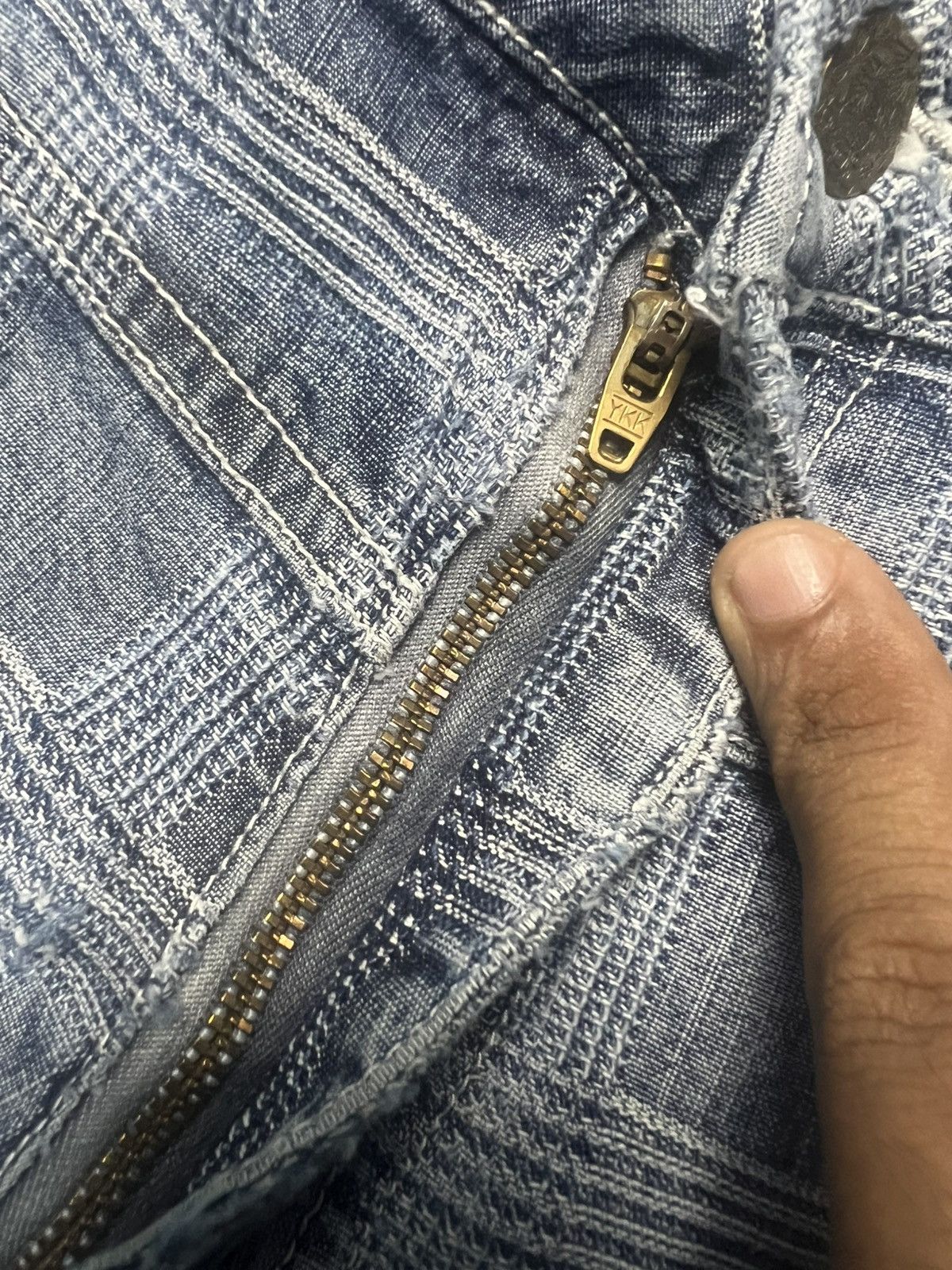 Japanese Brand Vintage KYOYUZEN Japan Textured Grid Flare Denim Jeans (45) Size US 32 / EU 48 - 8 Thumbnail