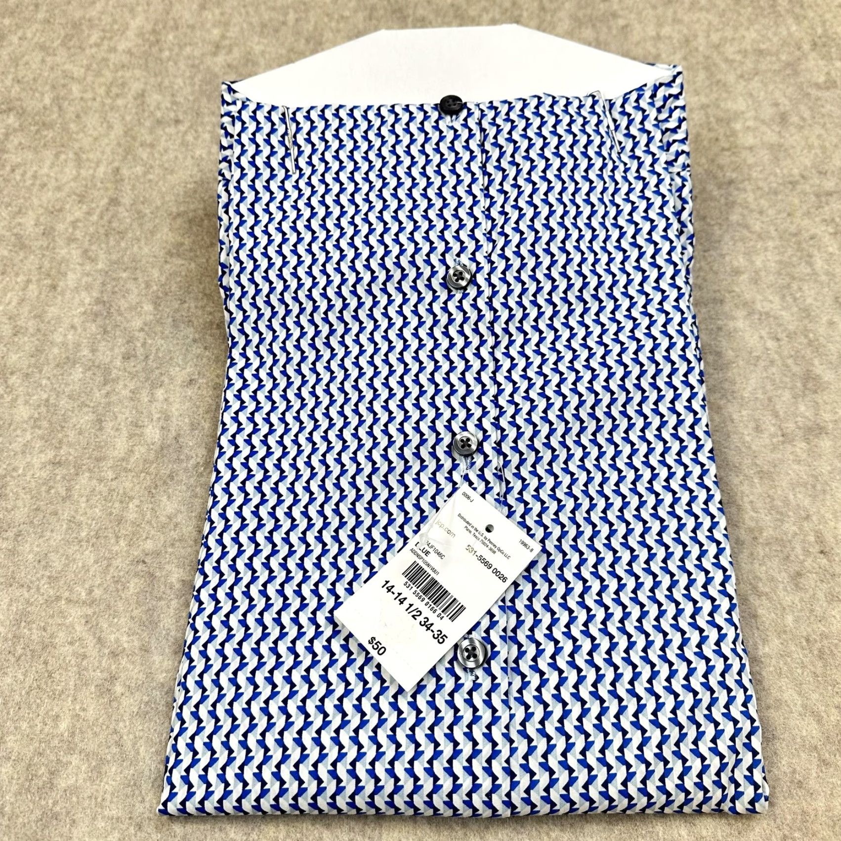 Vintage J. Ferrar Shirt Mens Small Blue White Geometric Regular Fit Ultra Comfort Dress Size 36R - 6 Thumbnail