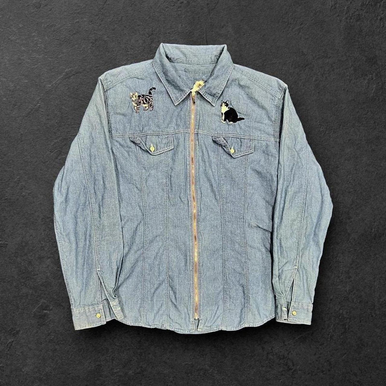 Vintage Vintage 90’s Embroidered Cats Denim Jean Jacket Size M / US 6-8 / IT 42-44 - 8 Thumbnail