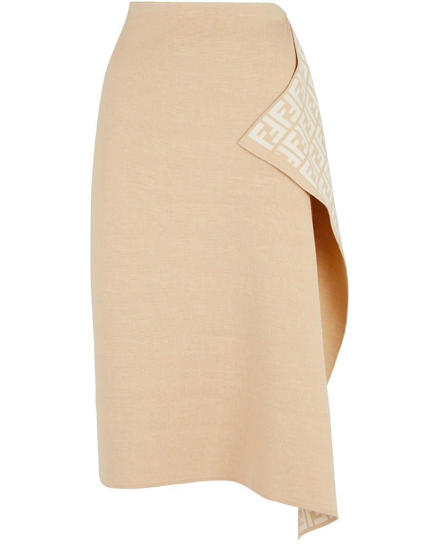 Fendi o1w1db10325 FZQ706 Midi Skirt in Beige Size 25" / US 0 / IT 36 - 1 Thumbnail