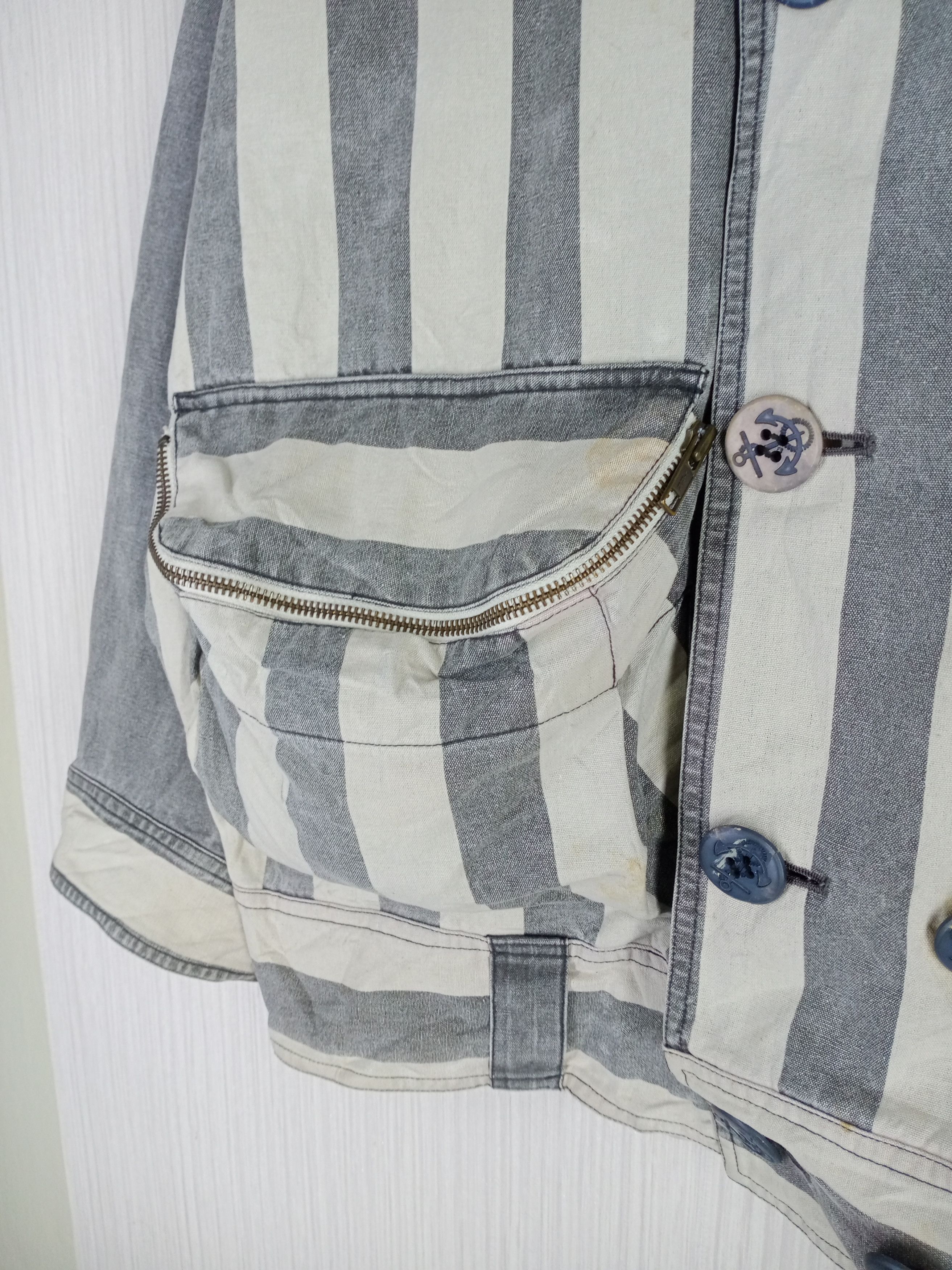 Issey Miyake ONLY ONE Vintage Issey Miyake Striped Denim Bomber Jacket Size US XL / EU 56 / 4 - 6 Thumbnail