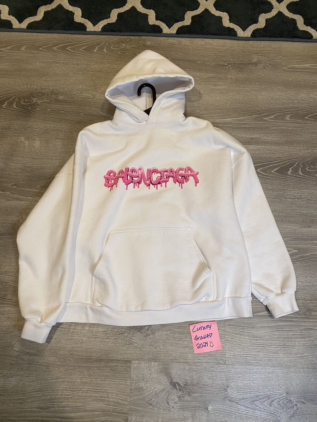 image of Balenciaga Pink Slime Hoodie in White, Men's (Size Small)