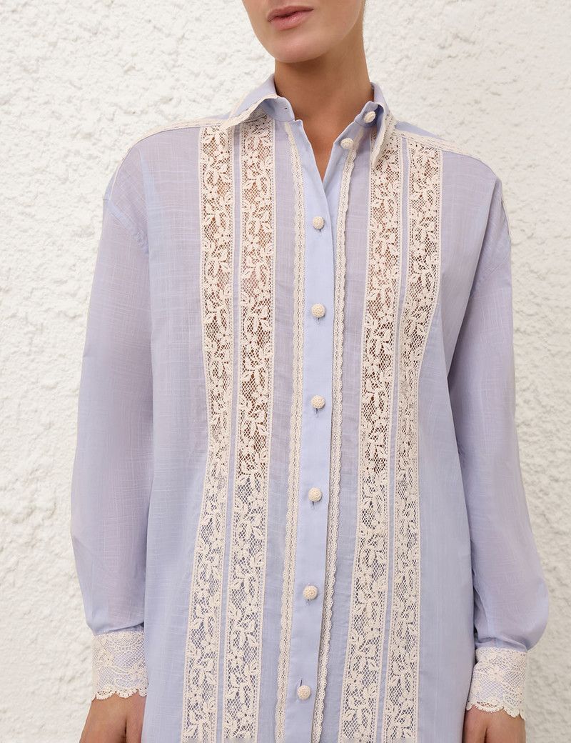 Zimmermann oc11z0126 Everley Lace Trim Shirt in Dusty Blue Size M / US 6-8 / IT 42-44 - 5 Thumbnail