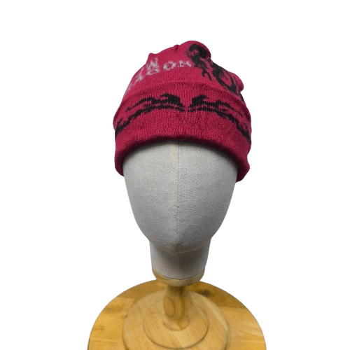 Y2K Tribal Design Snow Dragon Beanie Hat in Red, Men’s
