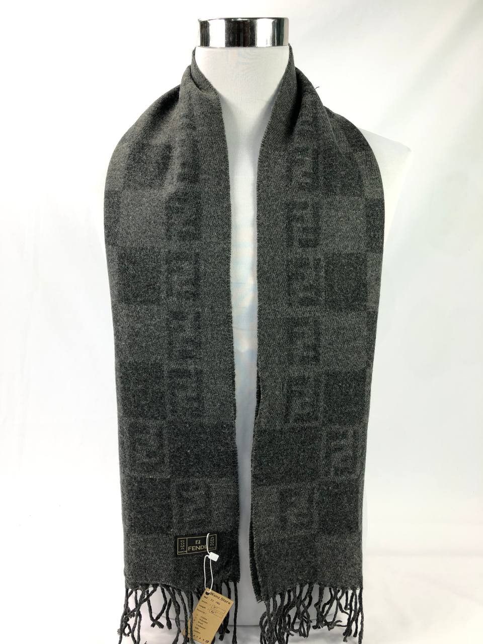 image of Vintage Fendi Roma Monogram Scarves / Muffler / Neckwear in Black Grey, Women's