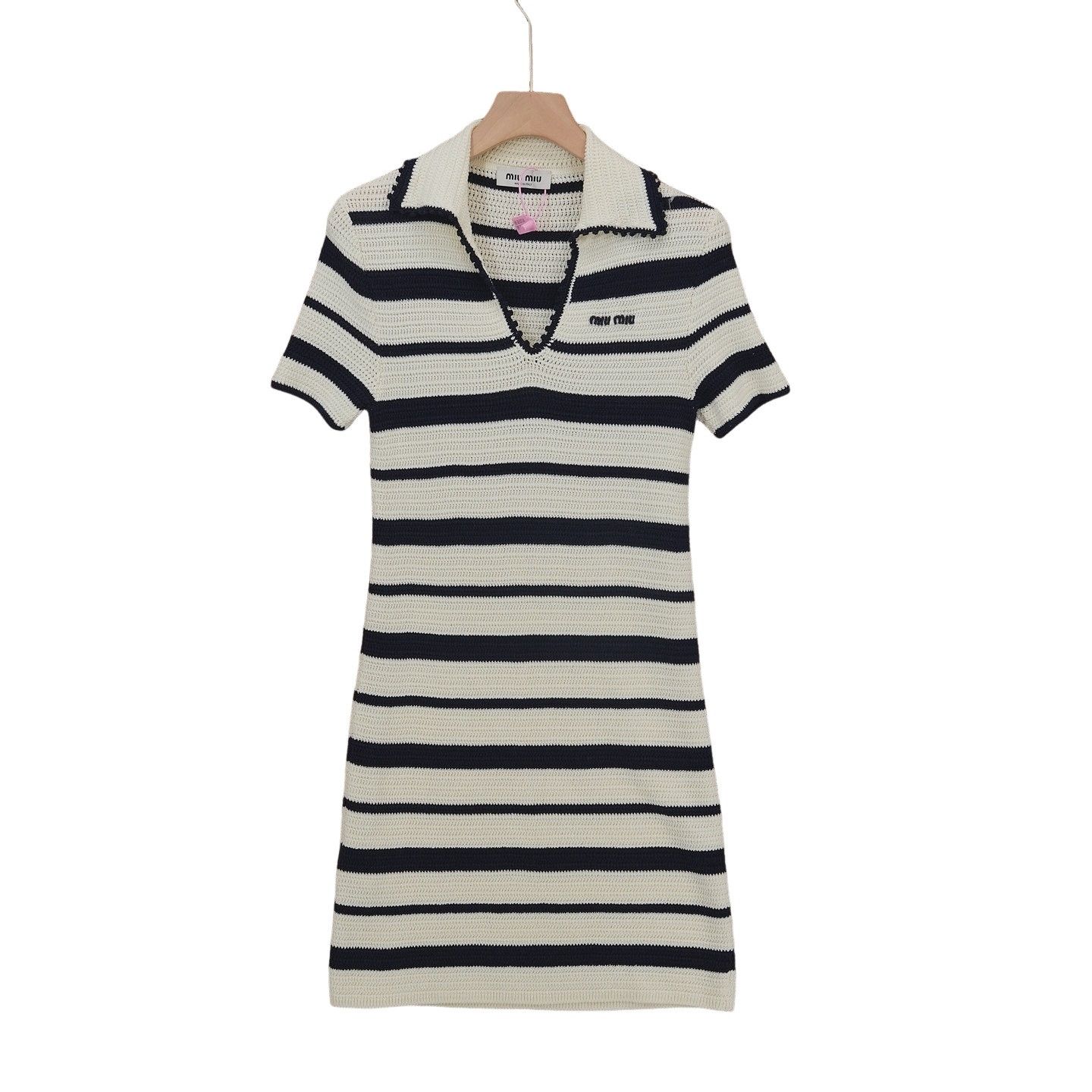 Miu Miu Striped Crochet Mini Dress Size 38 in White, Women's (Size Xs)