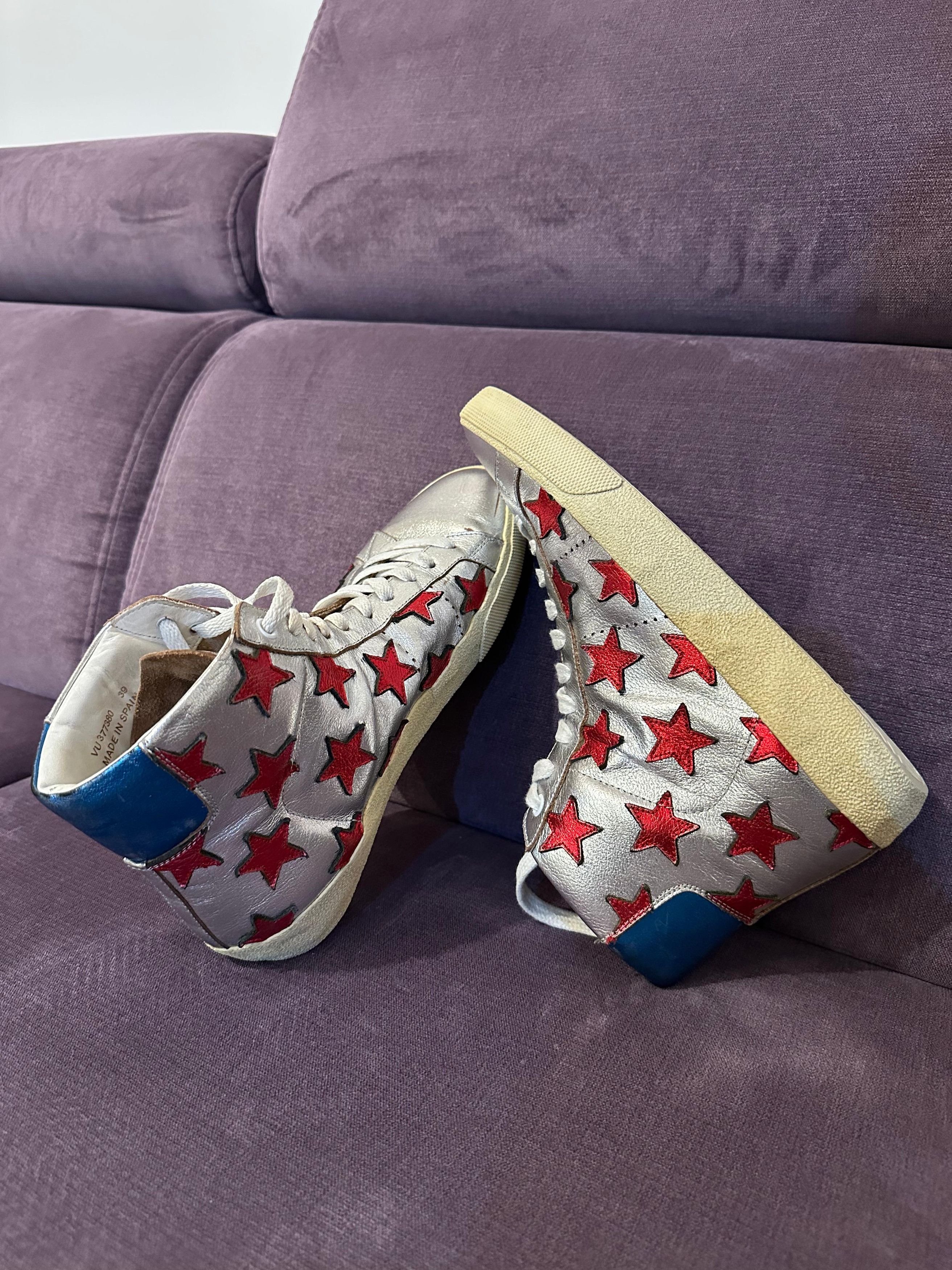 Saint Laurent Paris Saint Laurent SL6 High Court Metallic Stars sz 39 Size US 9 / IT 39 - 4 Thumbnail