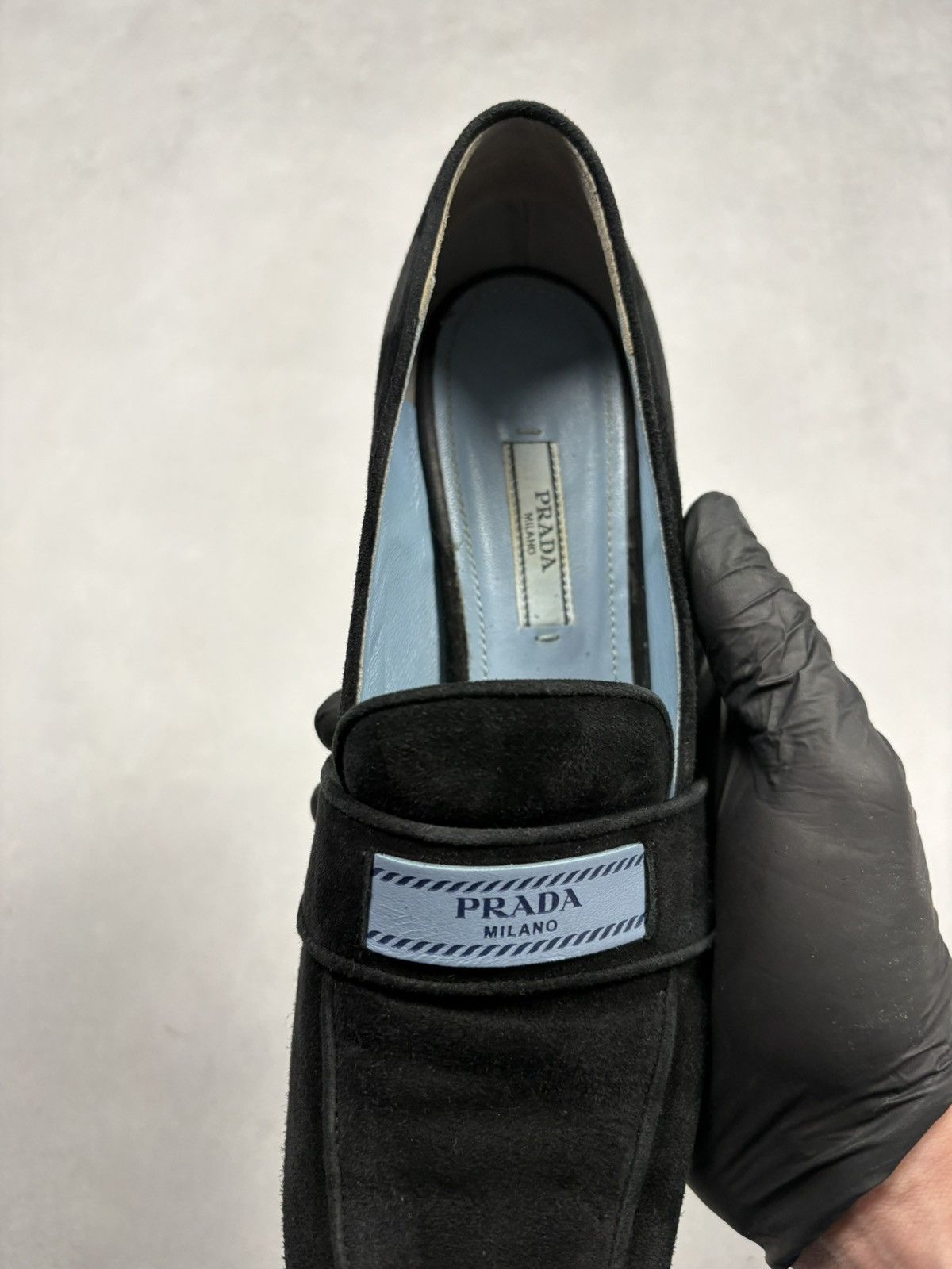 Prada Prada Milano Suede Logo Strap Block Heel Loafers Black 38.5 Size US 8.5 / IT 38.5 - 20 Thumbnail