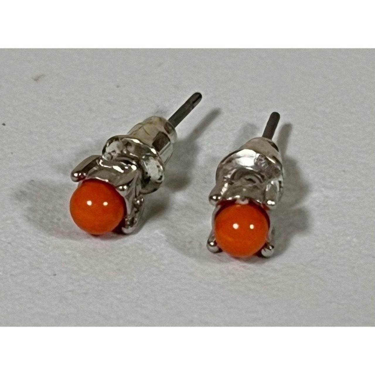 Jewelry × Vintage Silver Orange Crystal Gemstone Studs Pair Earrings Jewelry 🍊 Size ONE SIZE - 2 Thumbnail