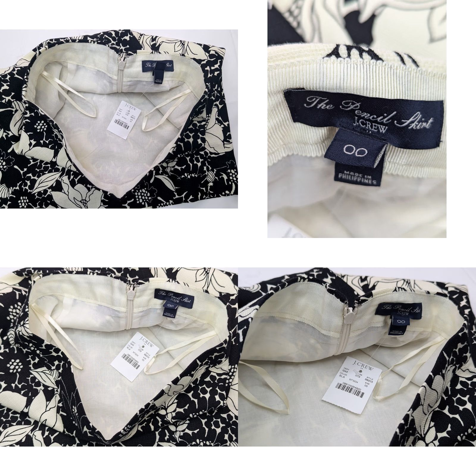 J.Crew VINTAGE J.CREW The Pencil Skirt Women 00 Floral White Cotton B8203 (Rearranged) Size 24" / US 00 / IT 34 - 8 Thumbnail