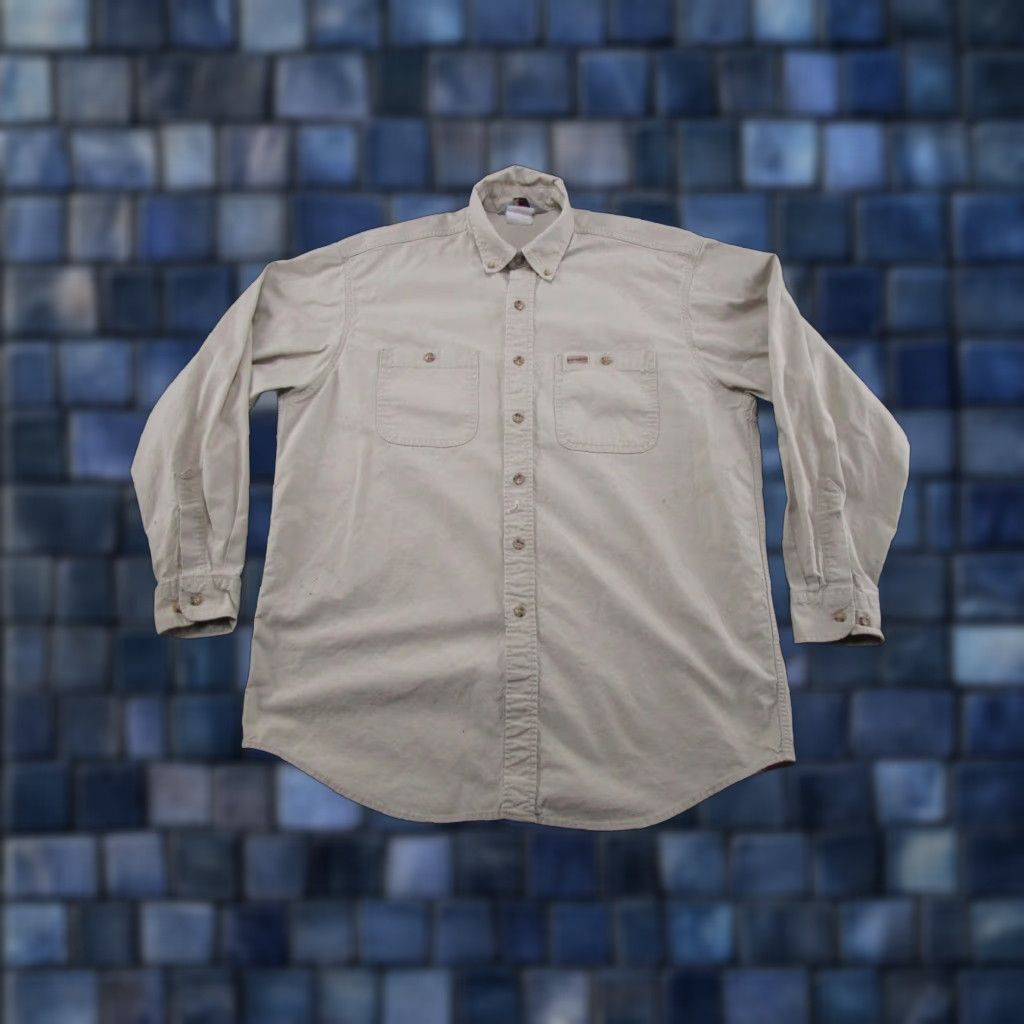 Carhartt VINTAGE Carhartt Rugged Outdoor Wear Duck Canvas Work Shirt USA 90s Men XL Beige Cotton Heavyweight Pockets Button-Up Size US XL / EU 56 / 4 - 1 Thumbnail