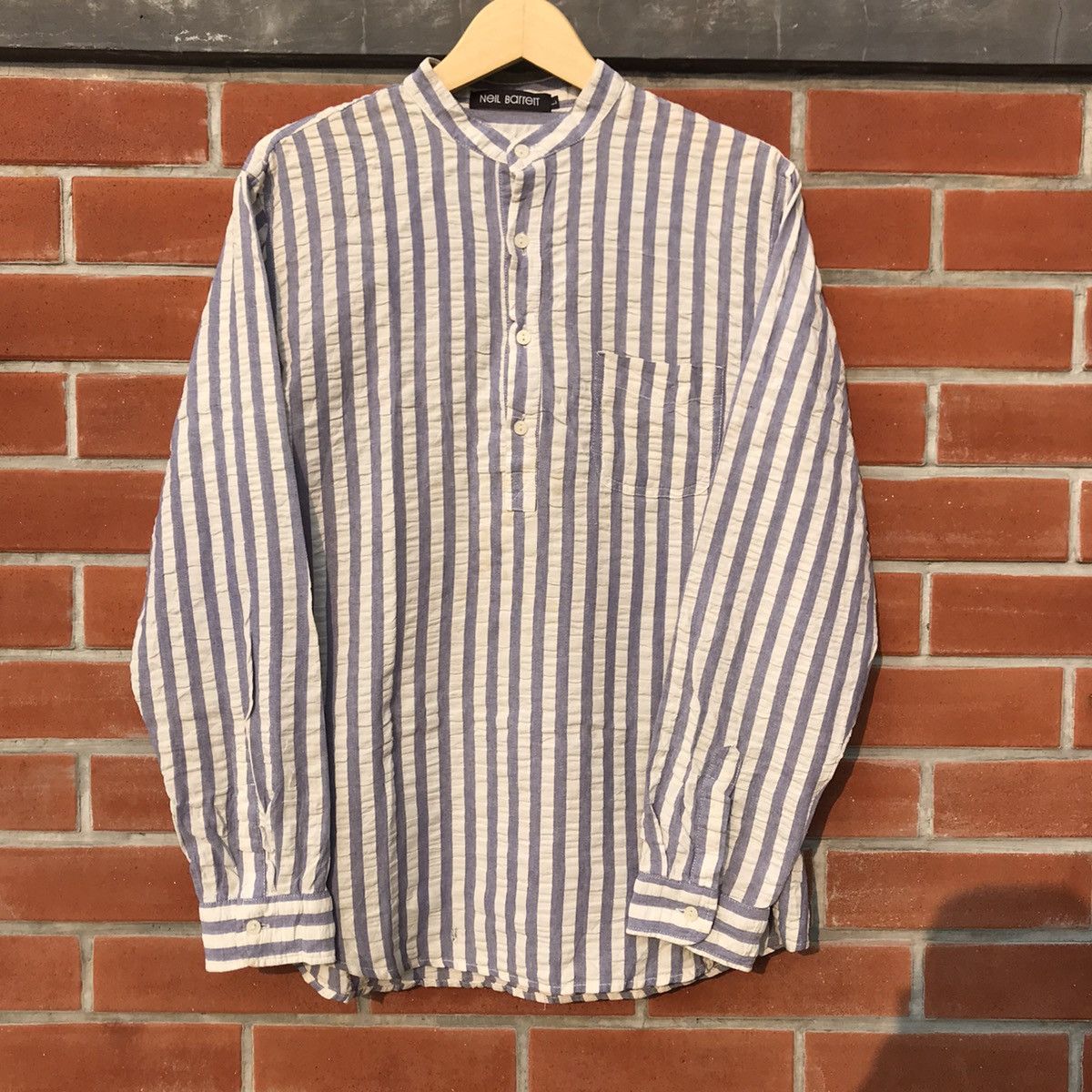 Neil Barrett × Vintage Neil Barrett Granddad blue Stripes long sleeves shirt m Size US L / EU 52-54 / 3 - 19 Thumbnail
