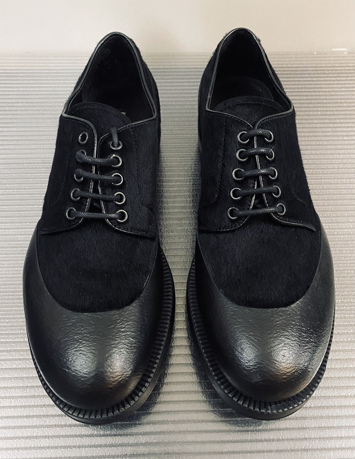 Prada Prada 🇮🇹 Nero NZ Brushed Pony Hair Rubber Dip Toe Derby 9 NEW Size US 8 / EU 41 - 13 Thumbnail
