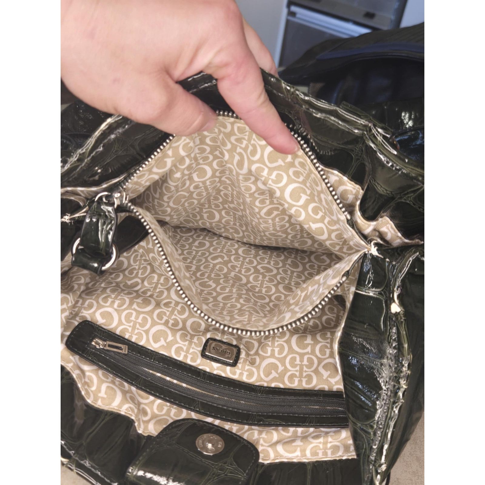 Guess Guess dark green croc print large shoulder bag Size ONE SIZE - 4 Thumbnail