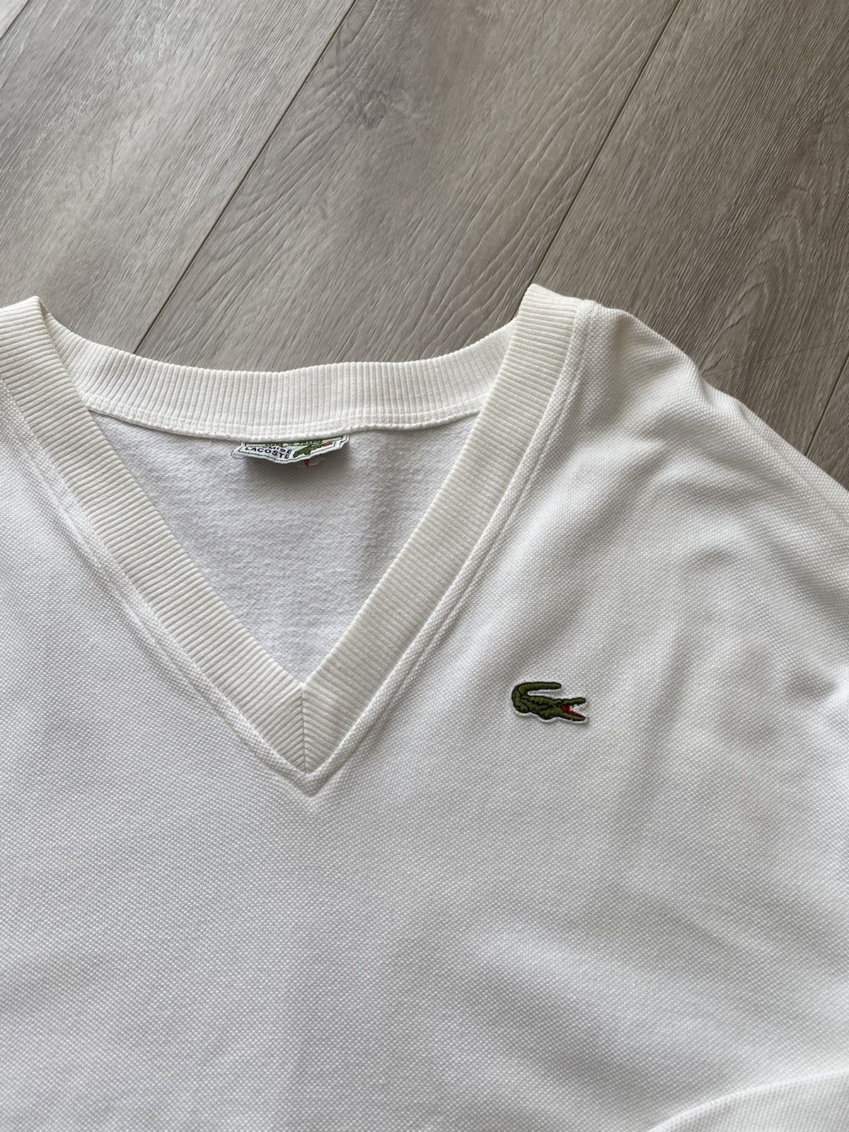 Lacoste × Vintage Vintage Lacoste Knit White V Neck Sweater Y2K Sweatshirt Size US XL / EU 56 / 4 - 5 Thumbnail