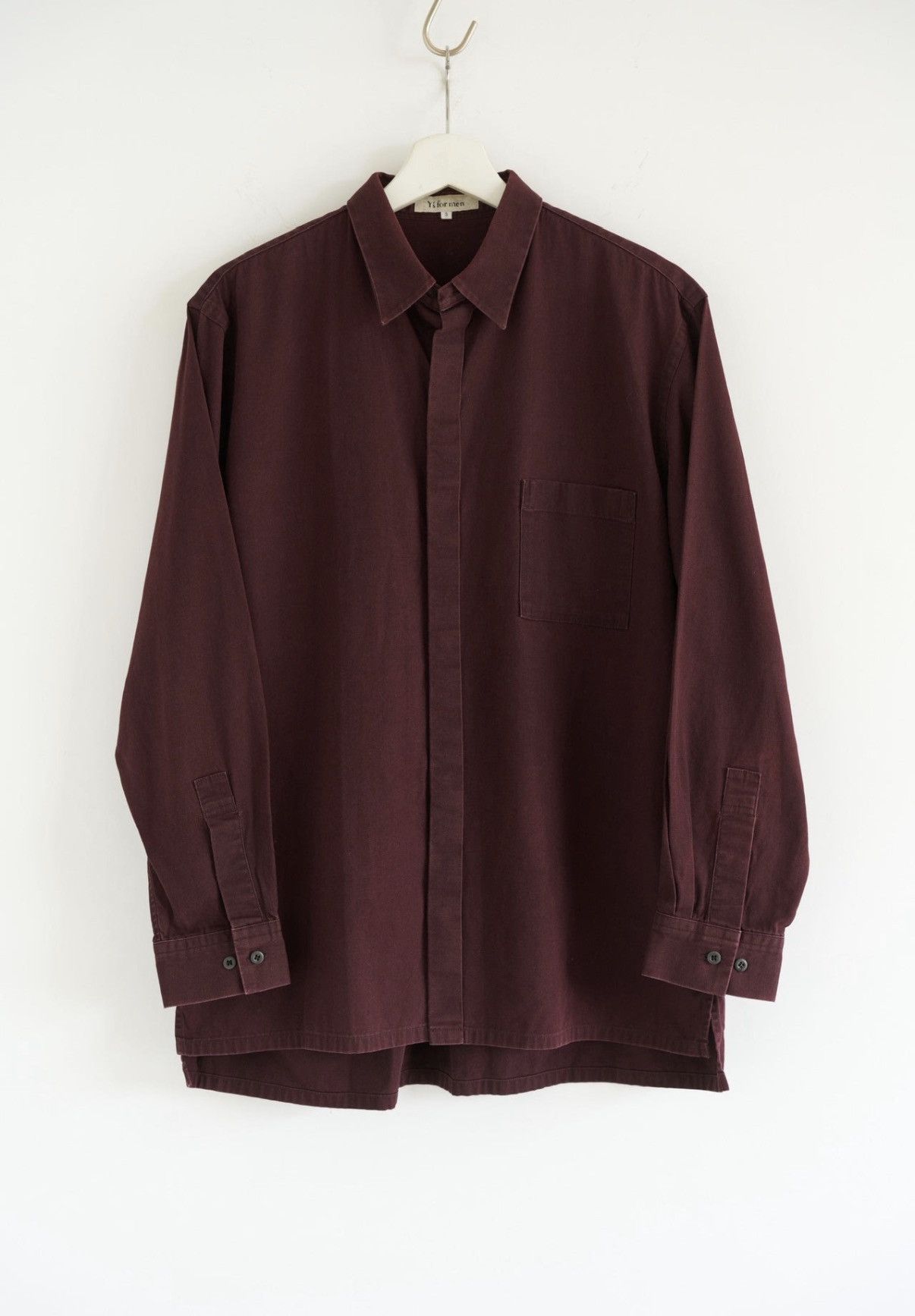 Yohji Yamamoto Yohji Yamamoto 00s Hidden Button Burgundy Shirt J4 Size US M / EU 48-50 / 2 - 1 Thumbnail