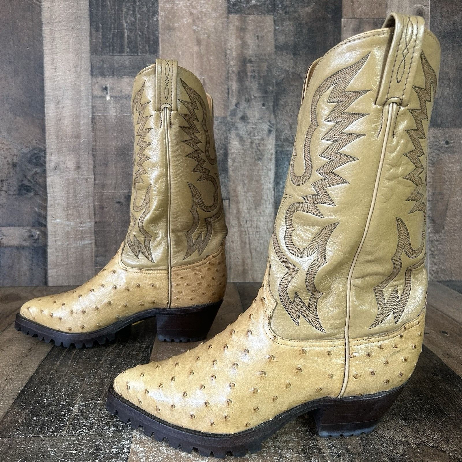 Tony Lama Tony Lama Vintage Lug Sole Ostrich Cowboy Boots Mens 9.5 EE Size US 9.5 / EU 42-43 - 12 Thumbnail