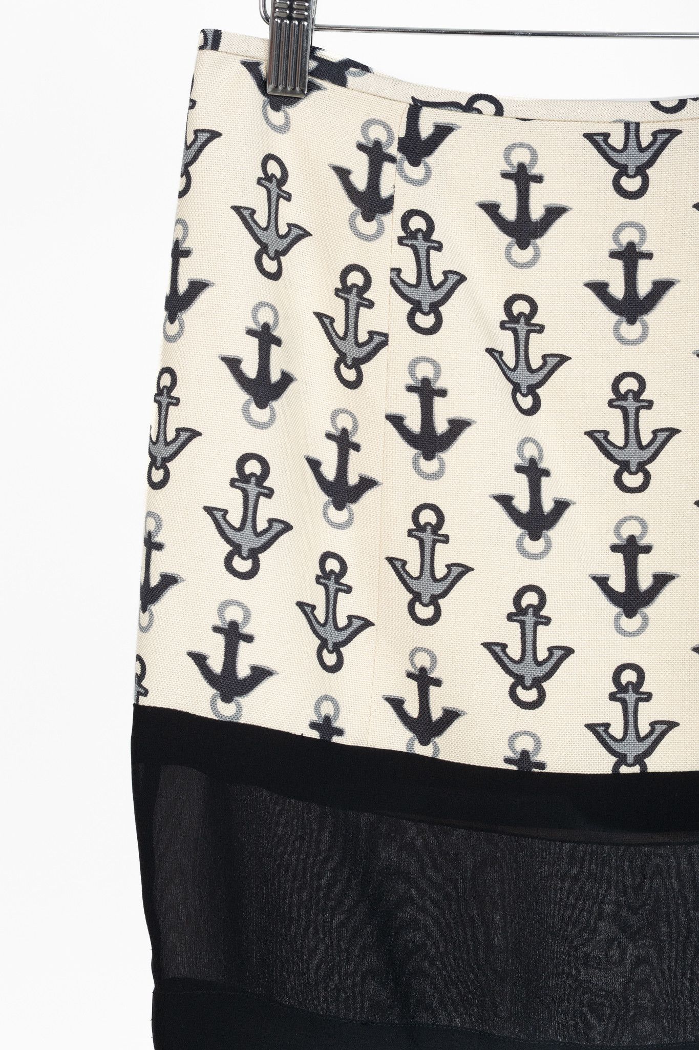 Balenciaga Balenciaga Cream & Black Anchor-Print Silk Mini Skirt Size 29" - 5 Thumbnail