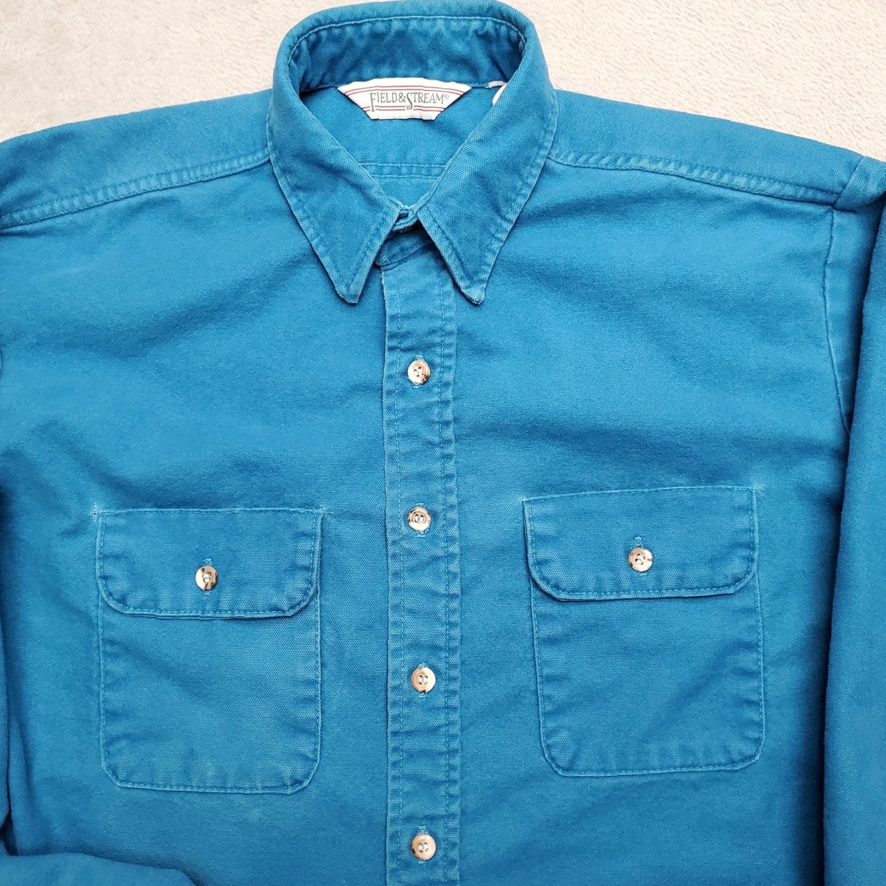 Vintage VINTAGE Field & Stream Shirt Men LT Teal Chamois Long Sleeve Flannel Outdoor Button-Up Pockets Cotton Size US L / EU 52-54 / 3 - 3 Thumbnail