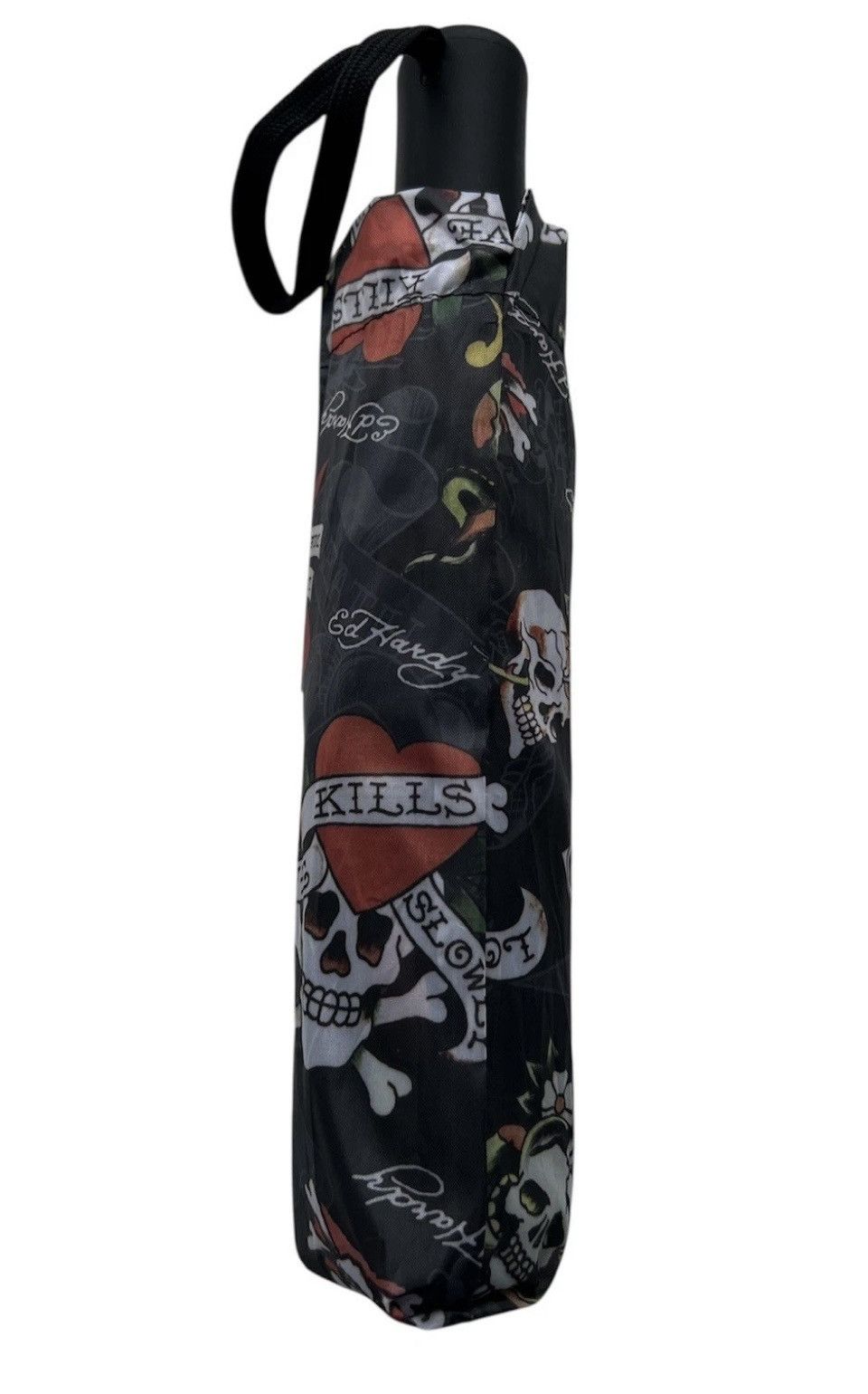 Ed Hardy Ed Hardy Tattoo Love Kills Slowly Black Compact Umbrella NWT Size ONE SIZE - 7 Thumbnail