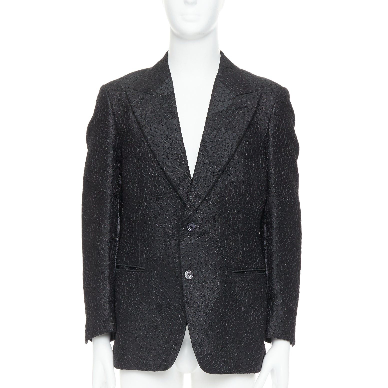 Tom Ford TOM FORD Cooper black floral 3D brocade peak lapel tuxedo blazer IT52 XL Size 52R - 1 Thumbnail
