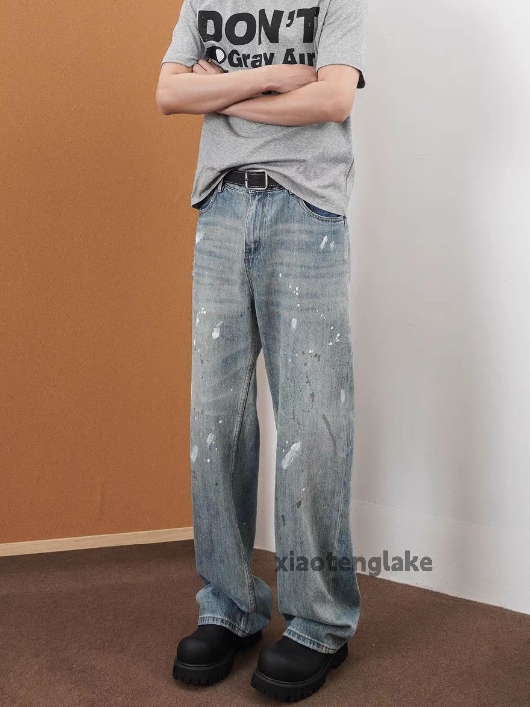Designer Unisex washed faded loose baggy stain paint hiphop pants Size US 32 / EU 48 - 1 Thumbnail