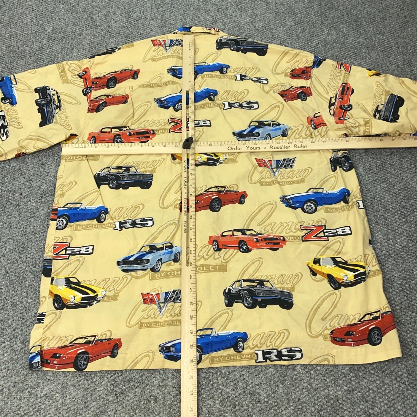 Vintage VINTAGE David Carey Camaro Z28 Shirt Mens 2XL Beige Yellow Short Sleeve Button-Up Graphic Print Cars Retro 90s Mens Size US XXL / EU 58 / 5 - 5 Thumbnail