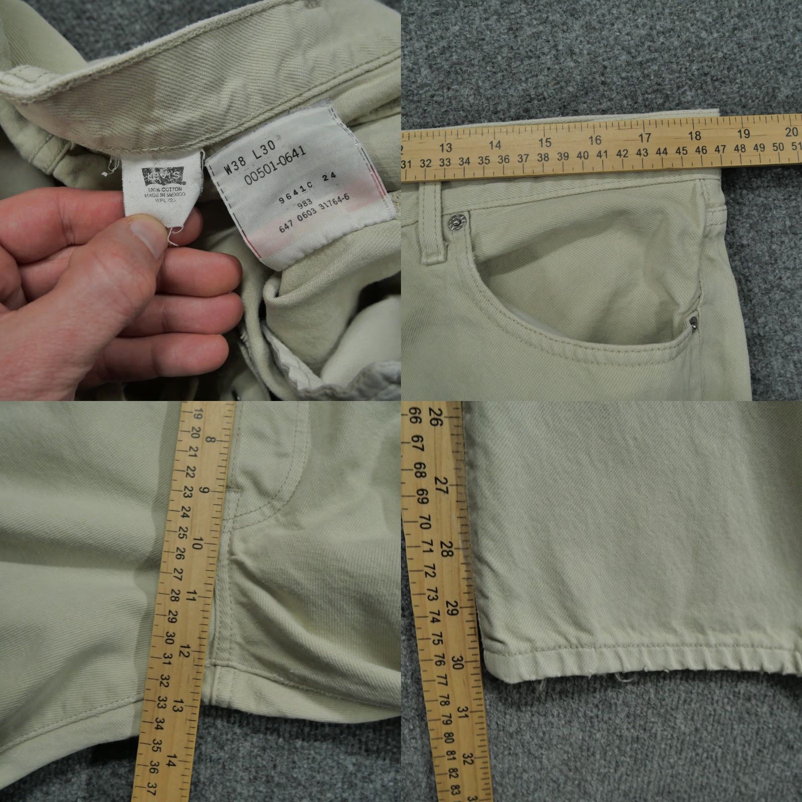 Levi's VINTAGE Levi's 501 Jeans Mens 38x30 Tan Khaki Button Fly Denim Straight Grunge 90s Pockets Distressed Mens Size US 37 - 8 Thumbnail