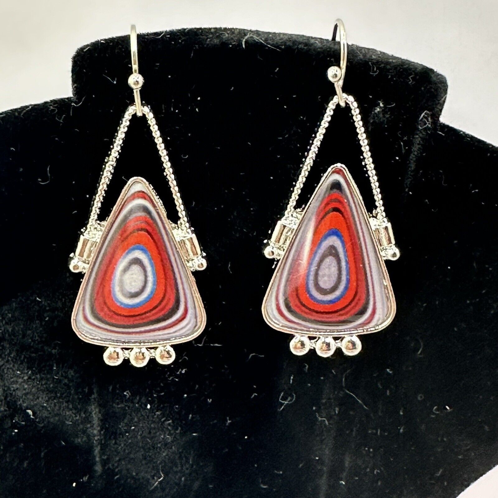 The Unbranded Brand Triangle Spiral Synthetic Gems Dangle Silver Tone Earrings Size ONE SIZE - 7 Thumbnail