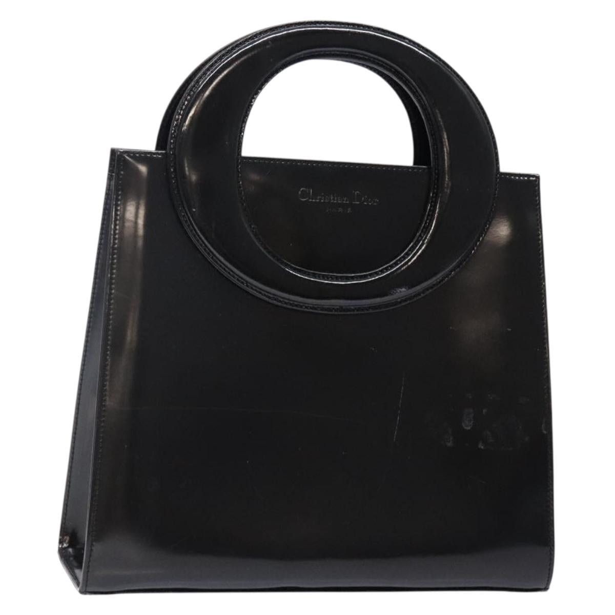 DIOR Hand Bag Leather Black Gold