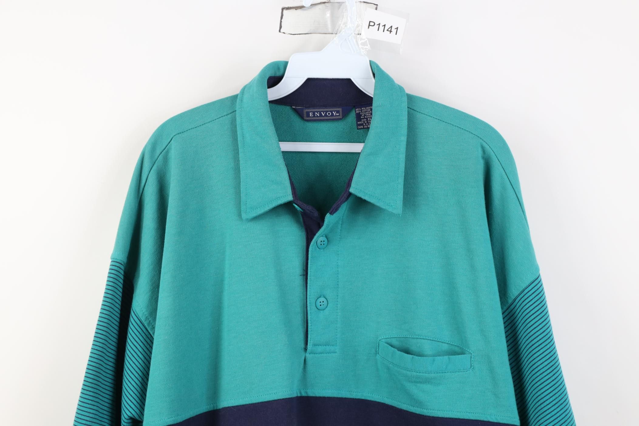 Vintage Vintage 90s Streetwear Block Pullover Polo Shirt Teal Blue Size US XL / EU 56 / 4 - 2 Thumbnail