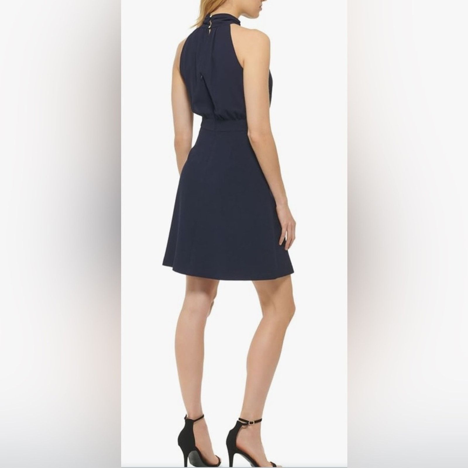 Vince Camuto Vince Camuto Chiffon Bow Neck A-Line Navy Dress Size 10 Size ONE SIZE - 8 Thumbnail