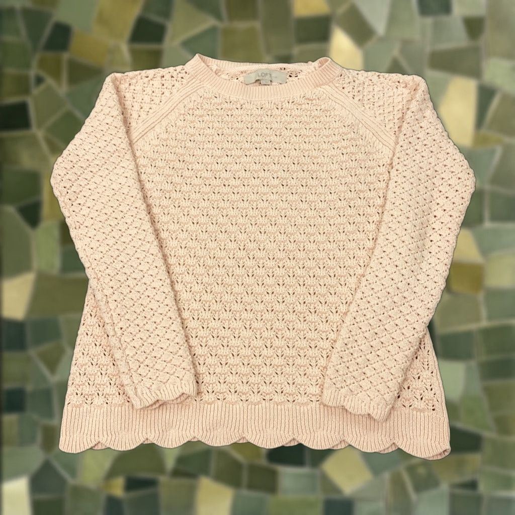Loft LOFT Sweater Women Small Light Pink Open Knit Scalloped Hem Pullover Size S / US 4 / IT 40 - 1 Thumbnail