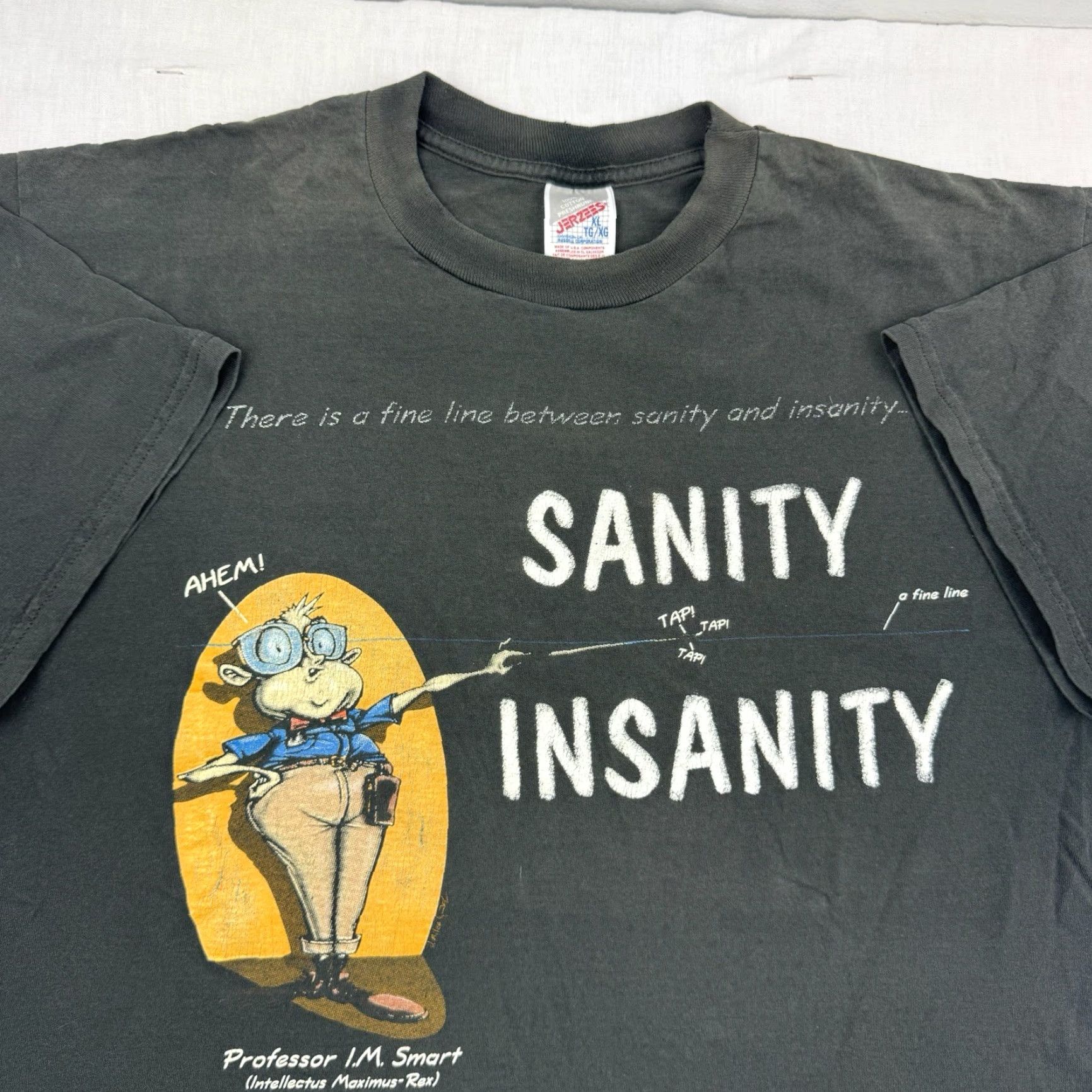 Jerzees VINTAGE JERZEES Sanity vs Insanity T-Shirt Adult XL Black Graphic 90s Funny Mens Size US XL / EU 56 / 4 - 2 Thumbnail