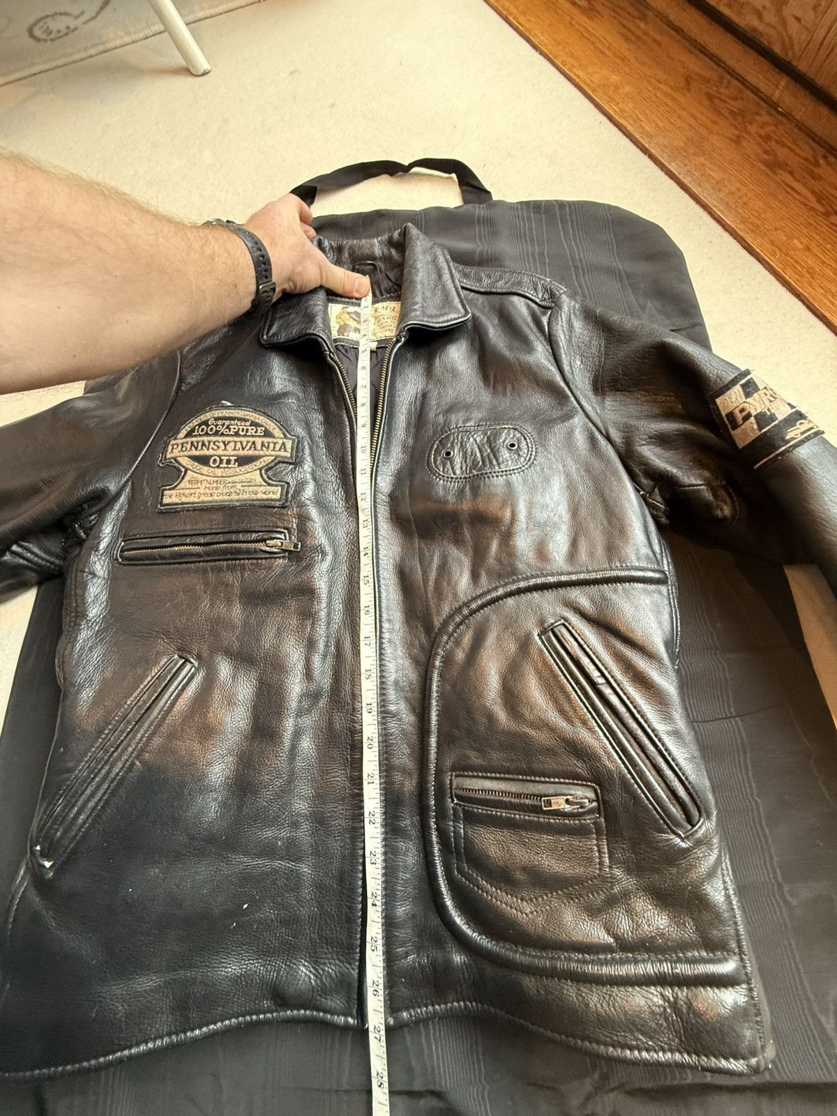 AMI A.M.I vintage leather patches motorcycle jacket rare oil Size US L / EU 52-54 / 3 - 6 Thumbnail