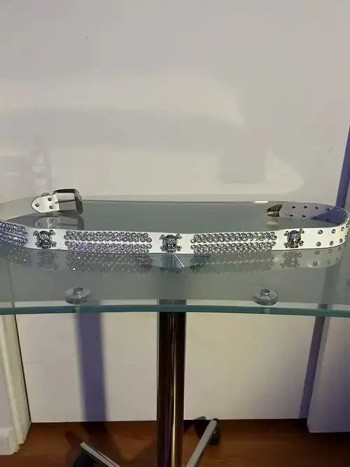 Low Light Studios Y2K Rhinestone Skull Belt (white) Size 32 - 1 Thumbnail